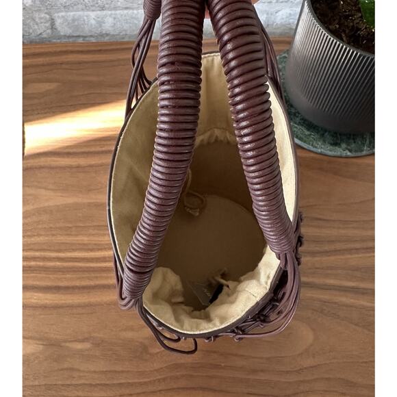 J Crew Sedona Basket Leather Netting Burgundy Handbag NWT - Picture 9 of 13